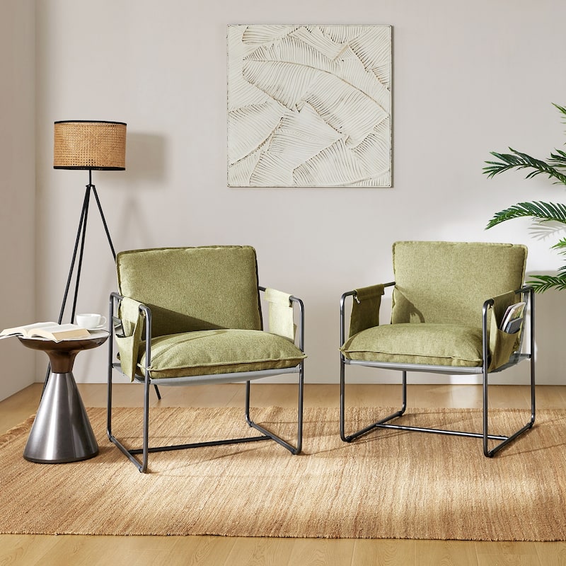 Rebeca Modern Metal Frame Arm Chair with Storage Pockets Set of 2 by HULALA HOME - Green