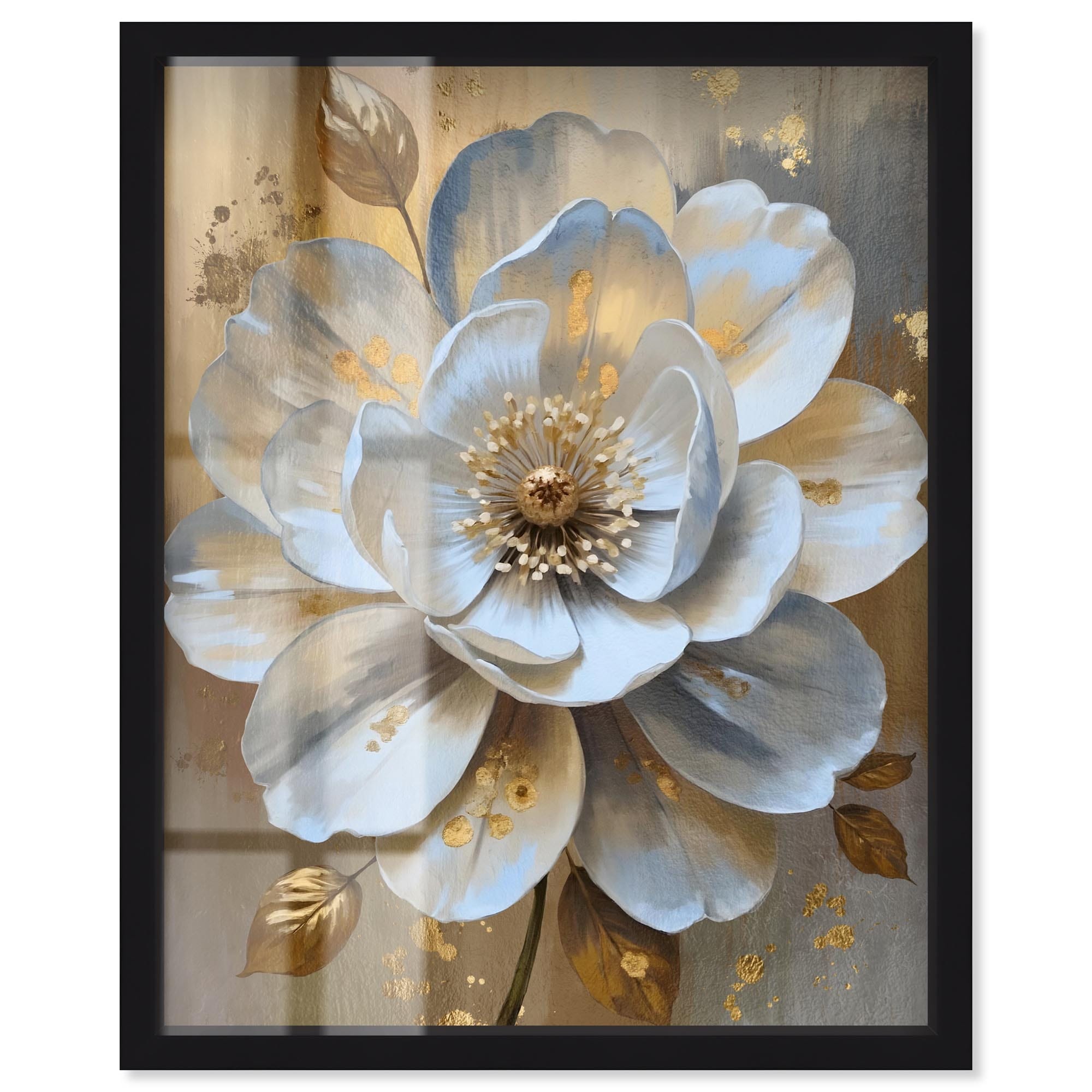 Blooming Elegance Gold Floral Art Shadowbox Print by Art Remedy