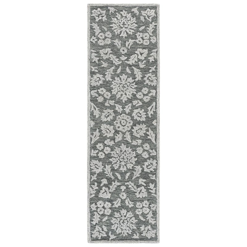 SAFAVIEH Hand-Tufted Blossom Stamenka Traditional Wool Rug - Grey/Ivory - 2'3" x 8' Runner