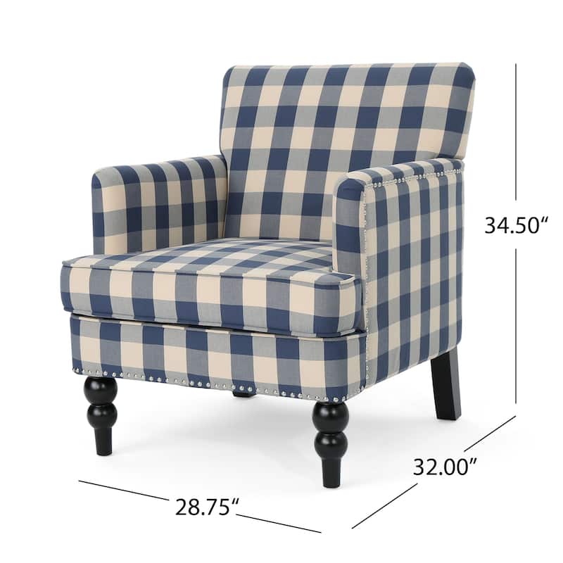 Blue Modern 28.75" Upholstered Club Chair with Wood Legs and Nailheads for Living Room