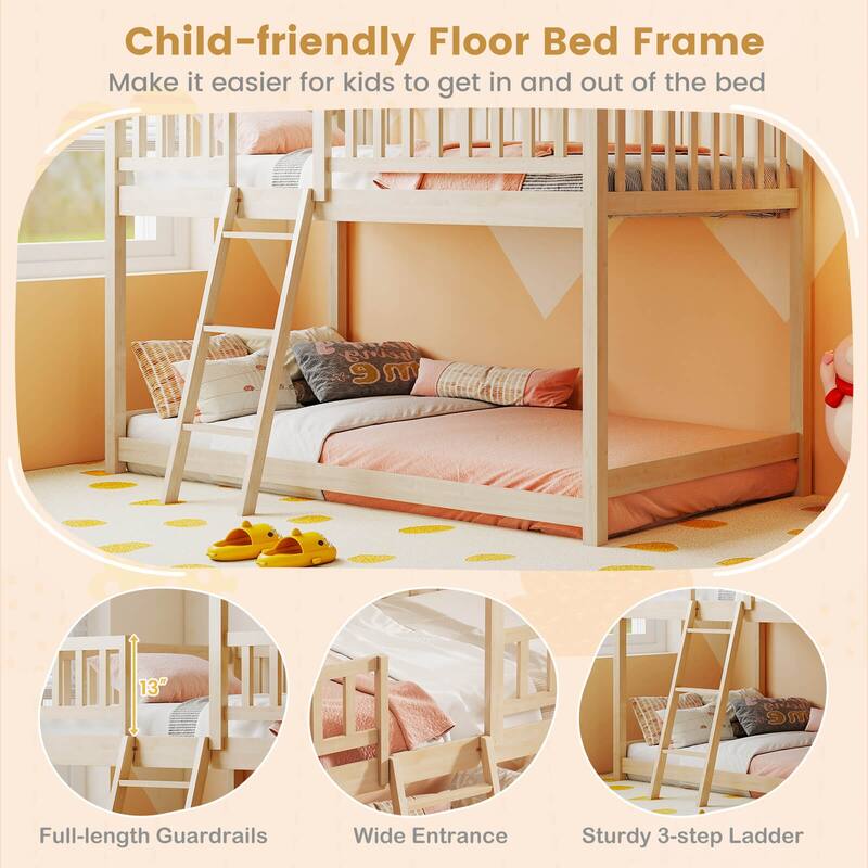 Costway Twin Over Twin House Bunk Bed with Roof, Ladder & Full-length