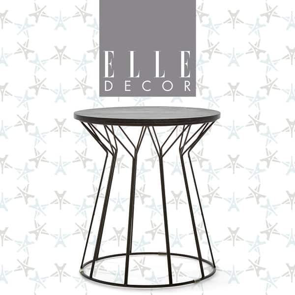 Elle Decor Fleur Black Metal Side Table with Wood Top On Sale Bed