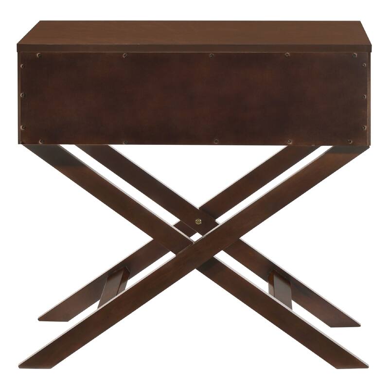 Solid X-Frame Wooden Nightstand with Drawer - 27" - Chocolate Brown