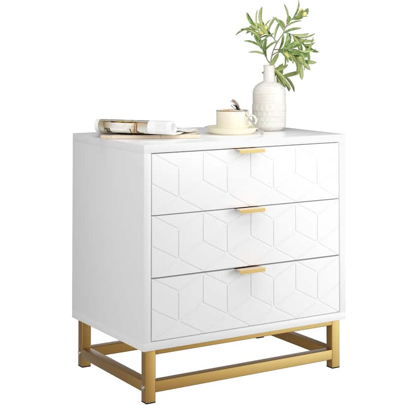 3 Drawer Dresser with Metal Legs, Wood Storage Chest for Bedroom, Living Room, Hallway, Wide Organizer