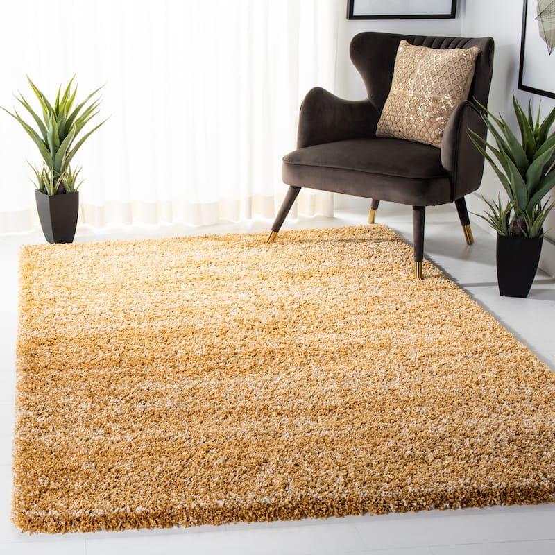 SAFAVIEH Hudson Shag Justine Modern 2-inch Thick Rug - 5'3" x 7'6" - Gold/Ivory - Rectangle