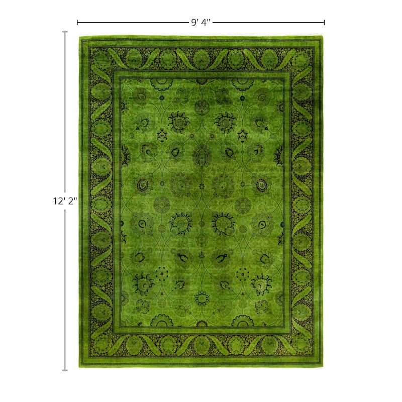 Overdyed One-of-a-Kind Hand-Knotted Area Rug - Green - 9' 4" x 12' 2"