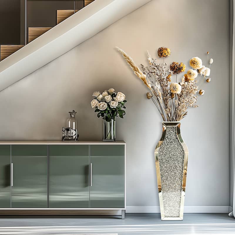 Tall Sparkling Crushed Diamond Floor Vase