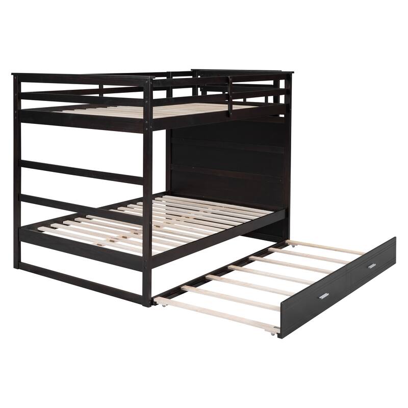 Twin-Over-Twin Bunk Bed with Trundle and Storage Drawers, Sturdy Wood Frame
