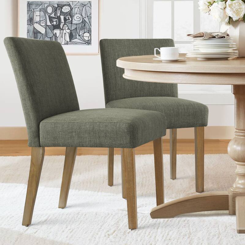 Linen Upholstered Solid Wood Dining Chair (Set of 2) - Dark Green