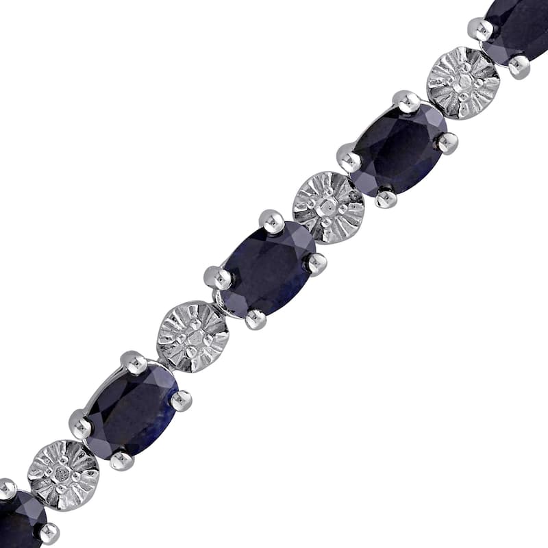 Miadora 11 1/6ct TGW Black Sapphire Tennis Bracelet Sterling Silver - 7.25 in x 4.5 mm x 4.2 mm