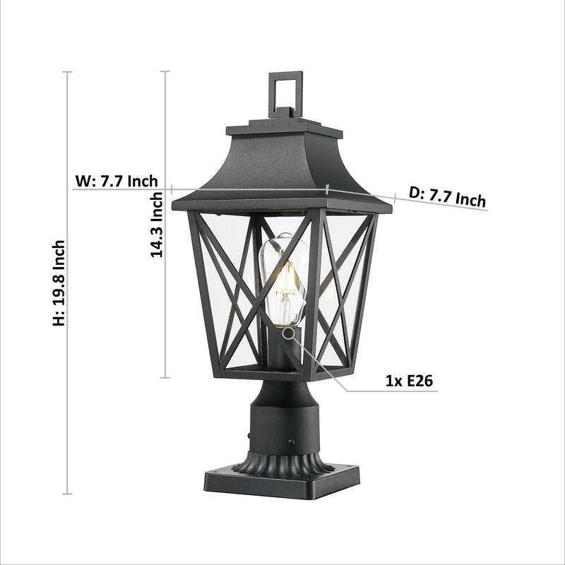 Modern Black Outdoor Post Light Fixture with Pier Mount Base, Outdoor Column Lamp Post Lantern with Glass
