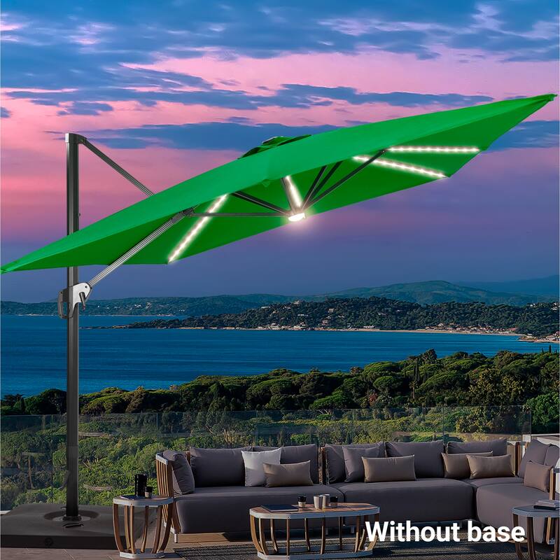 LIVOOSUN 11.5x9ft LED Cantilever Patio Umbrella with Cross Base - Kelly Green
