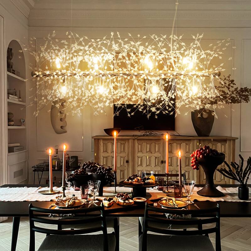 12-Light Gold/Chrome Modern Glam Beaded Crystal Chandelier for Dining Room - 12-Light - Gold