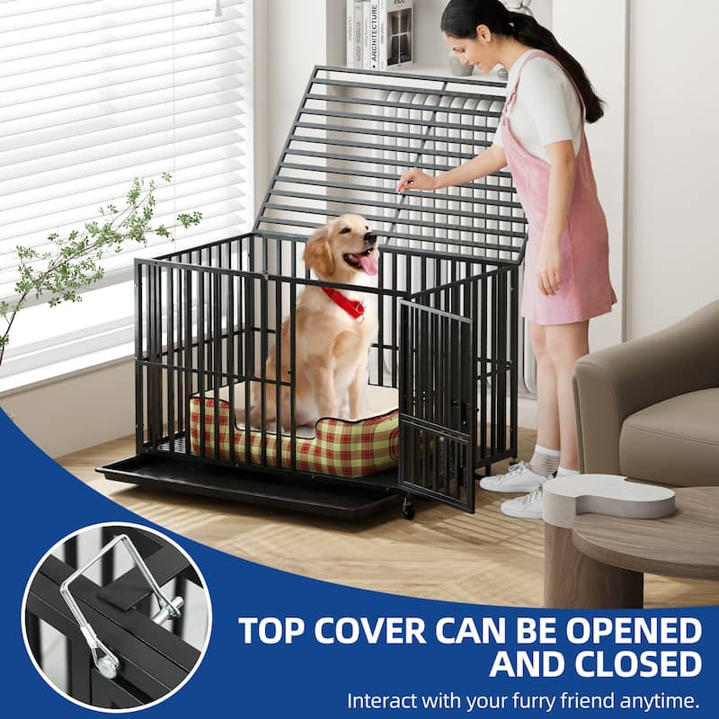 Moasis 47/43/37 inch Heavy Duty Dog Crate Escape Proof Dog Cage Kennel with Lockable Wheel