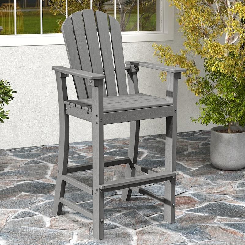 Gymax Set of 2 Patio HDPE Bar Height Stool All Weather Chair Armrest