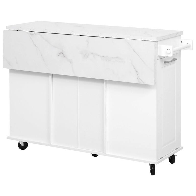 50.7" Kitchen Island with Storage and Concealed Trash Can, Rolling Kitchen Island on 5 Wheels with Drop Leaf, Drawers and Door