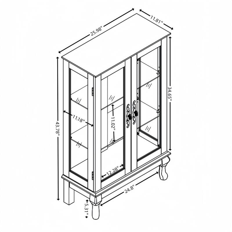 Curio Cabinet with Tempered Glass Doors and Adjustable Shelves Light Bulb Included