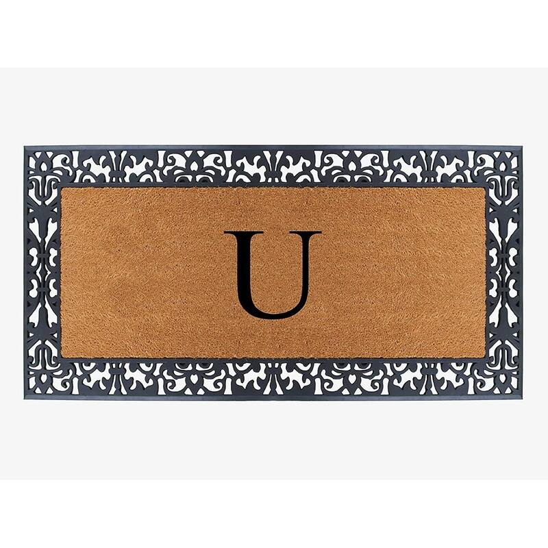 A1HC Rubber and Coir Paisley Border Heavy Duty Non-Slip Durable Double Door Monogrammed Doormat 30"X60" - U