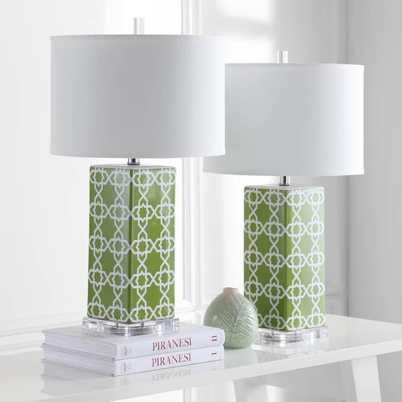 SAFAVIEH Lighting Nichelle 27-inch Navy Quatrefoil Table Lamp (Set of 2) - 15Wx15Dx27H - Green