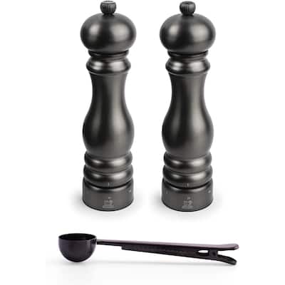 Paris Chef Carbone u'Select Stainless Steel 22cm 9 inch Salt & Pepper Mills Gift Set, Carbon Finish - With Stainless Steel