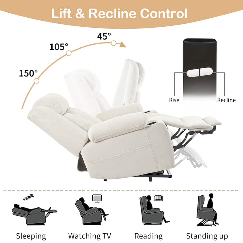 Power Lift Recliner Chair for Elderly, Single Sofa Chair with 2 Cup Holders,Side Pockets