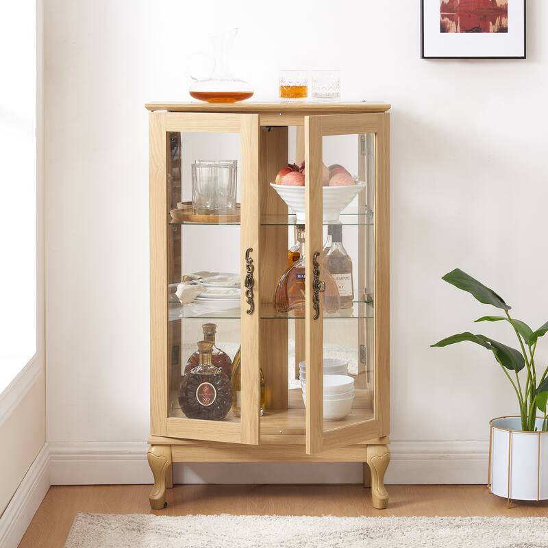 Roomfitters 2 Doos Curio Cabinet with Tempered Glass Doors, Curio Cabinets with Mirrored Back Panel and Adjustable Shelves