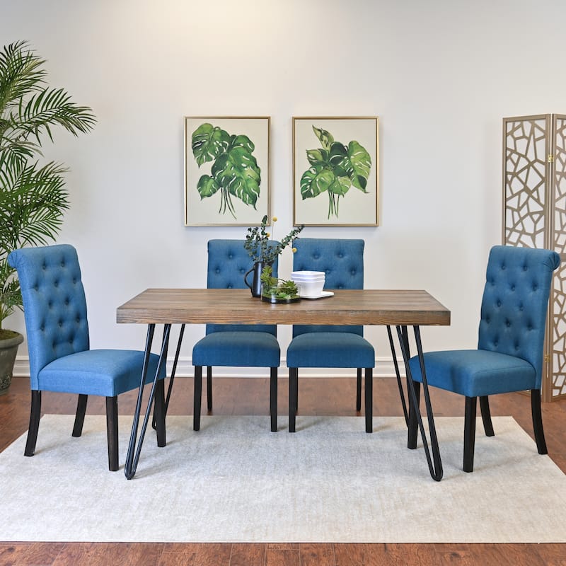 Roundhill Furniture Ashford 5-Piece Dining Set, Hairpin Dining Table with 4 Chairs
