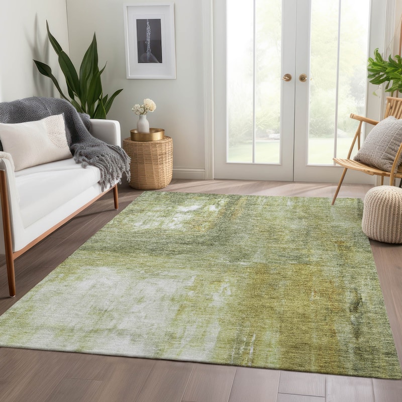 Machine Washable Indoor/ Outdoor Abstract Watercolor Chantille Rug