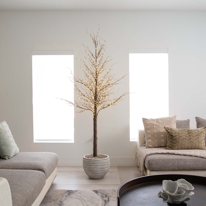 Pre-Lit Brown Twig Artificial Christmas Tree - 6' - Warm White LED Lights