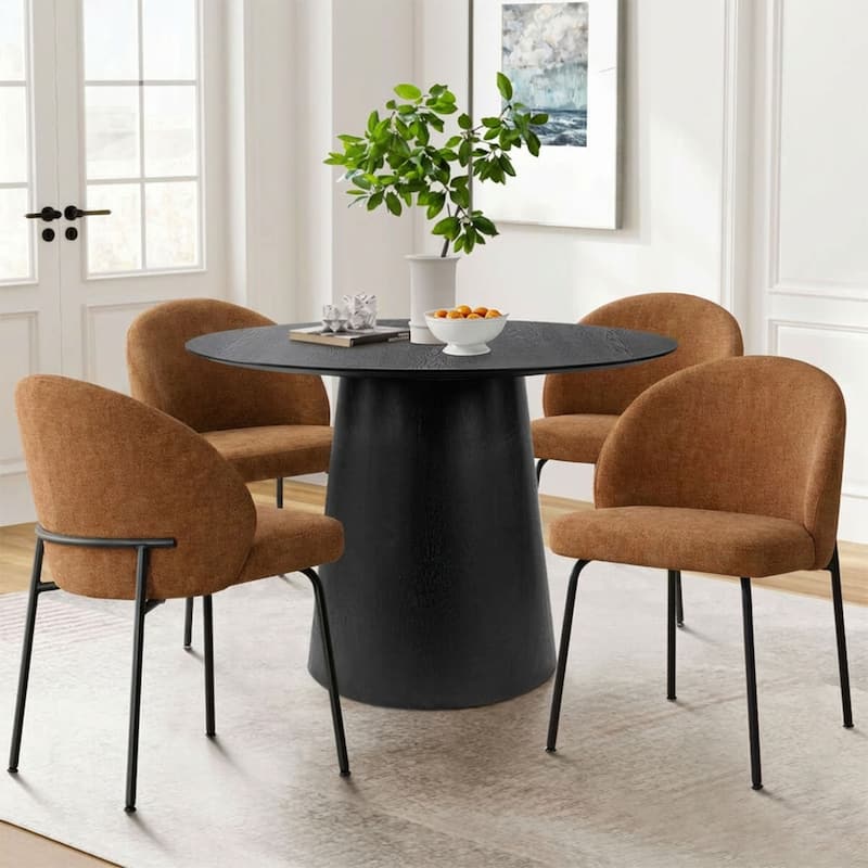 Modern Fabric Dining Chairs with Curved Back and Steel Legs, Set of 4 - Terracotta