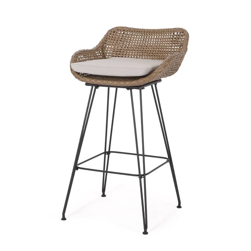 Kevin Outdoor Wicker and Iron Barstool (Set of 4) by Christopher Knight Home