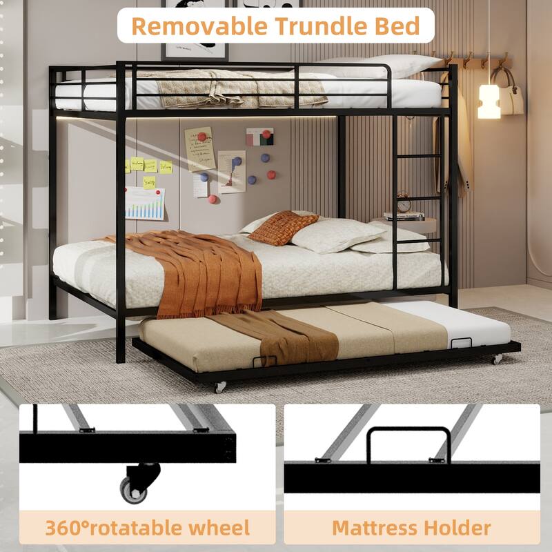 Durable Square Tube Iron Bunk Bed Featuring Safety Rails