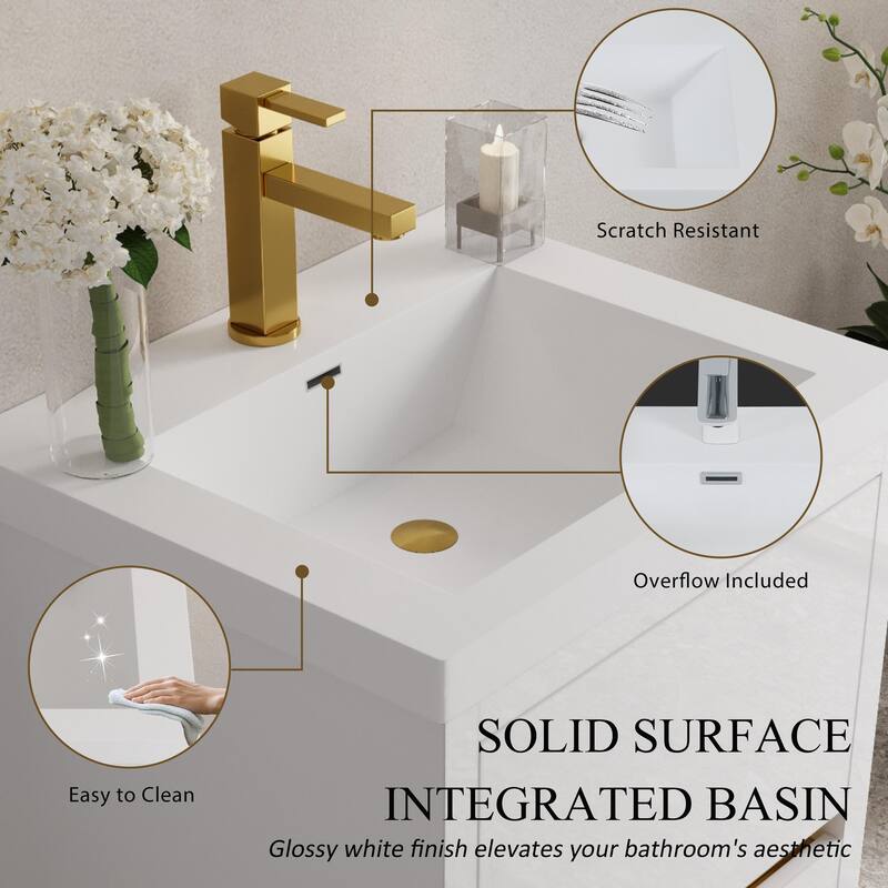 24'' Freestanding Bathroom Vanity with White Stone Resin Top - 23.62'' x 19.69'' x 35.43''