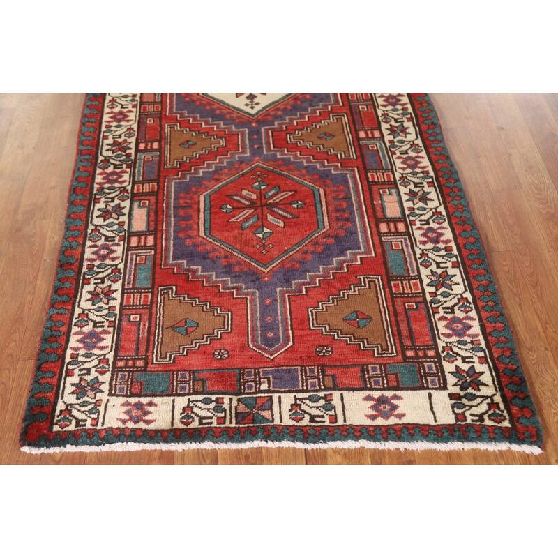 Ardebil Persian Vintage Runner Rug Handmade Wool Carpet - 3'4"x 10'6"