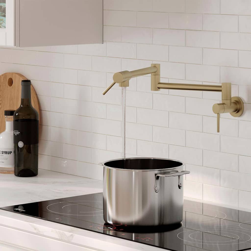STYLISH Stainless Steel Wall Mount Pot Filler Folding Stretchable with Single Hole Two Handles