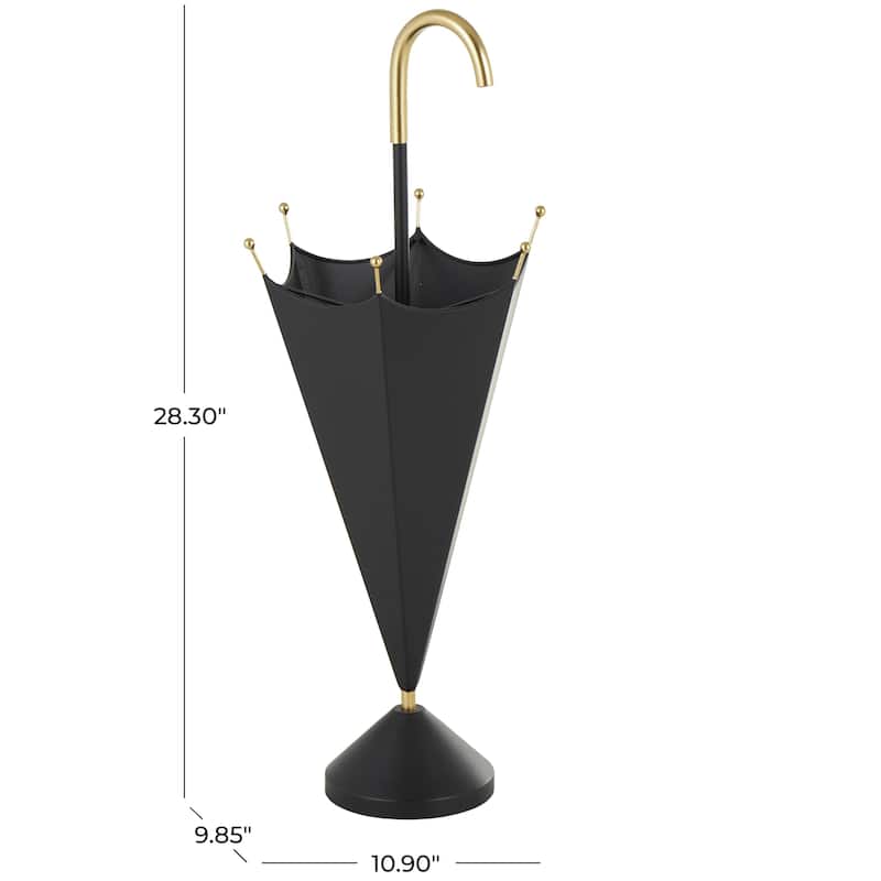 Metal Umbrella Stand with Gold Handle and Ball Details - Black - Roche River Decor
