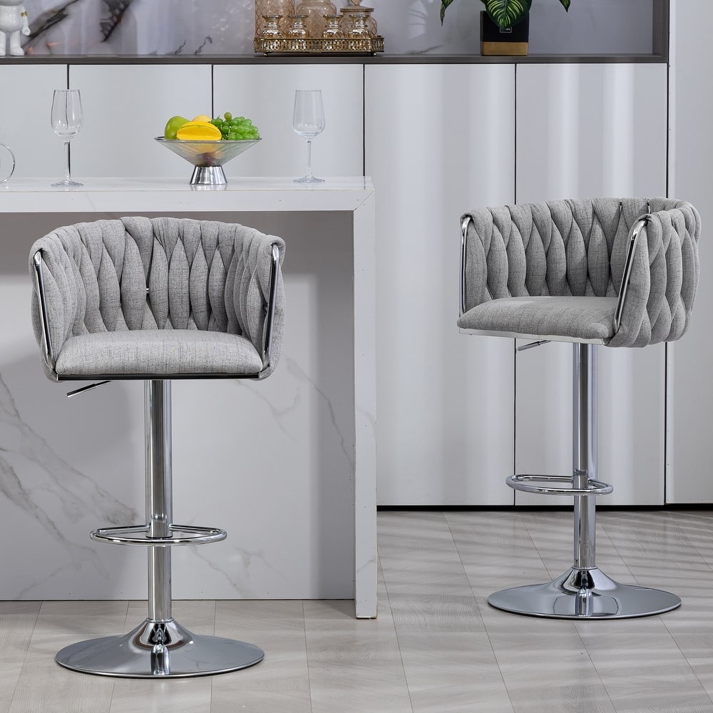 Fabric Cover Swivel Bar Stools Set of 2, Counter Height Chair with Back and Footrest, Dining Room Chair with Metal Frame