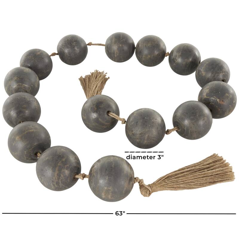 Mango Wood Handmade Round Extra Long Washed Orb Garland with Tassel - Brown, Black or White - Roche River Decor