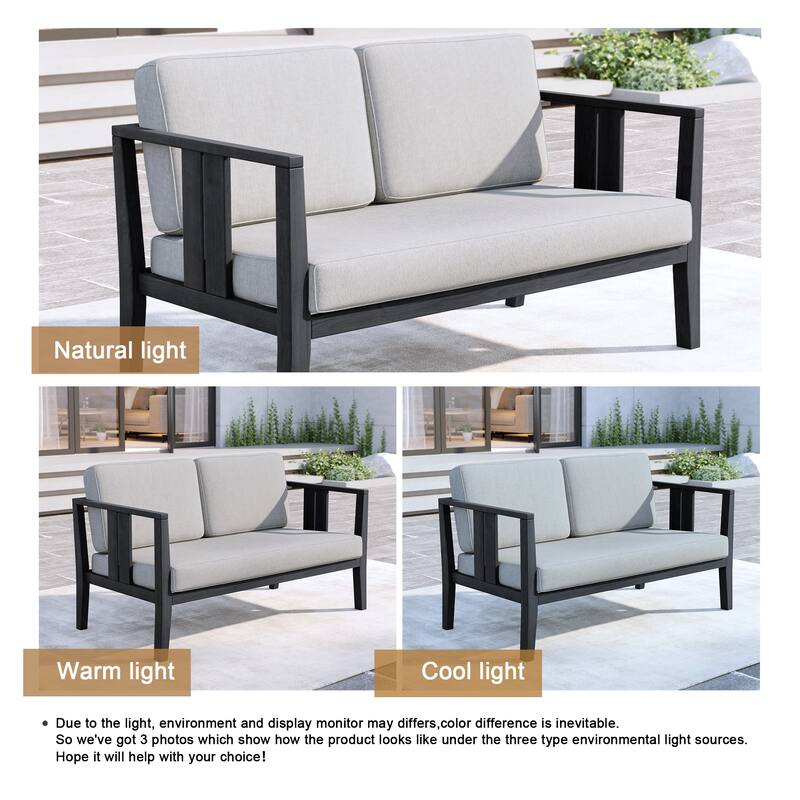 Outdoor Teak Solid Wood Patio Furniture Set Loveseat Armchair Table Collection