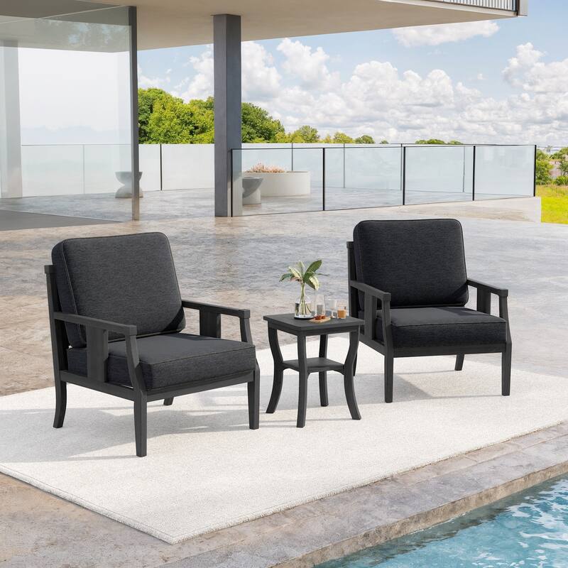 3-Piece Teak Wood Outdoor Armchair Set with Side Table, Cushions, Patio Seating Sets