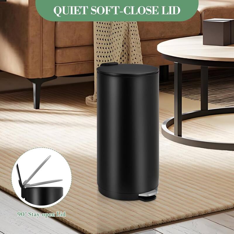 8 Gallon (30L) Step Trash Can, Round Bathroom Garbage Can with Lid and Foot Pedal