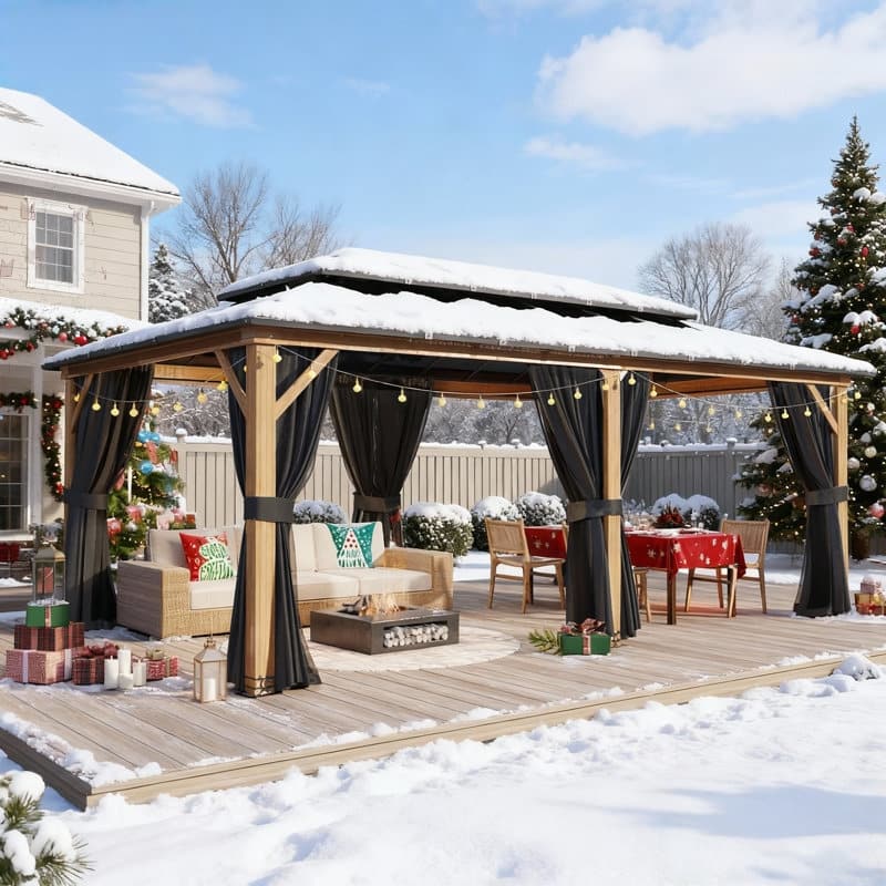 Outdoor Premium Wood Gazebo with Double Hardtop Roof | Durable & Elegant Outdoor Pergola for Backyard, Patio & Garden - 12'x20' Prime - Aluminum Frame