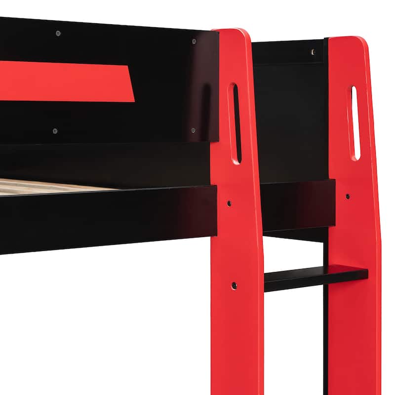 Esports Loft Bed Full Over Full Bunk Bed Frame with Side Mounted Desk, Light Strip, Charging Station and Cable Grommet