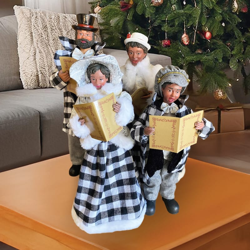 15-18" Black and White Plaid Black Carolers, Set of 4