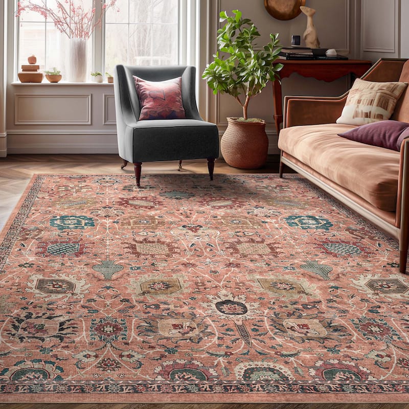 Well Woven Apollo Serapi Vienna Medallon Vintage Flat-Weave Area Rug - 9'10" x 13' - Coral