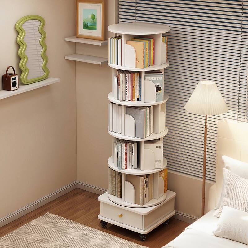 6 Tier Display Round Spinning Bookshelf with Wheels,Warm White