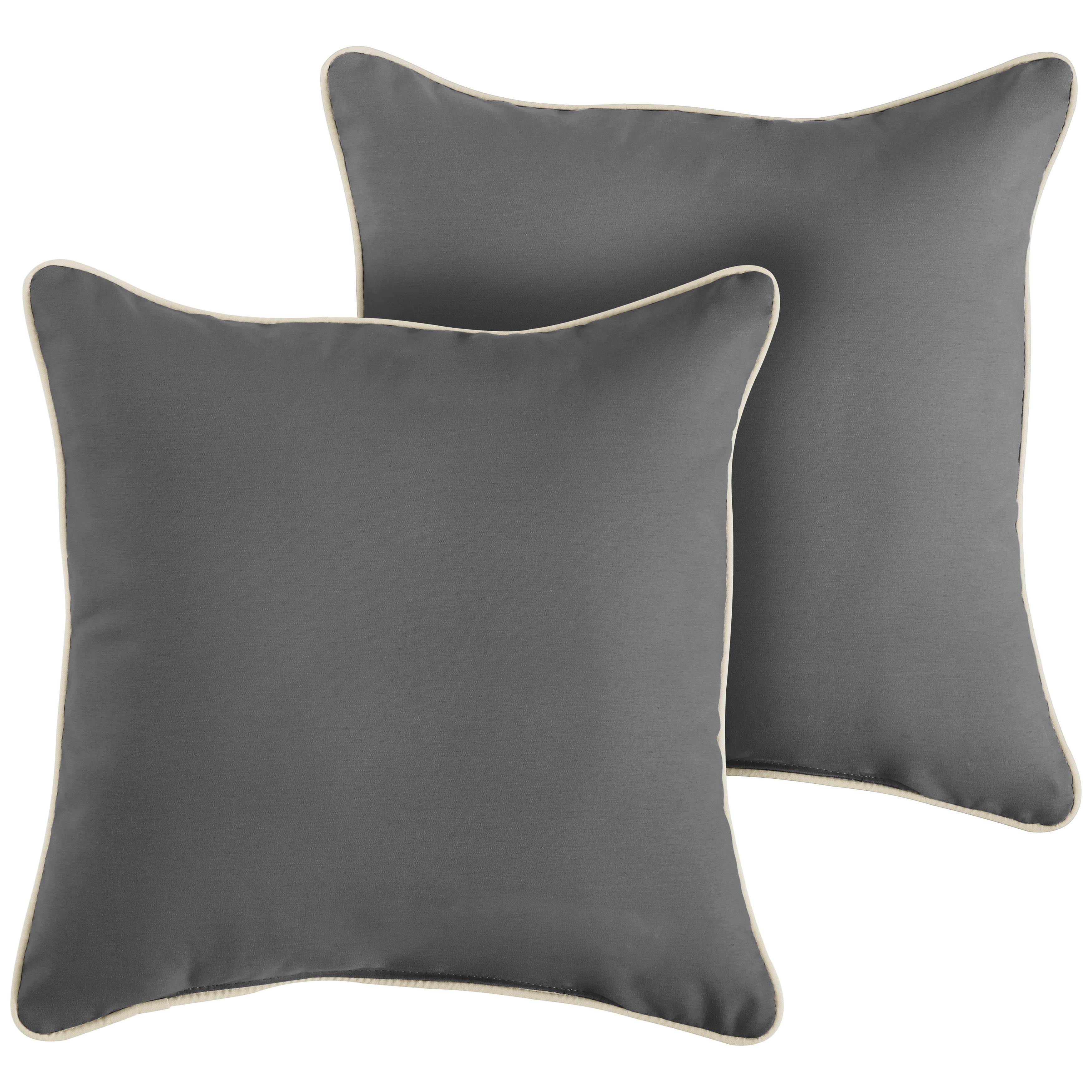 Charcoal Grey with Ivory Corded Indoor/ Outdoor Pillow Set Charcoal Grey with Iv - Picture 8 of 27