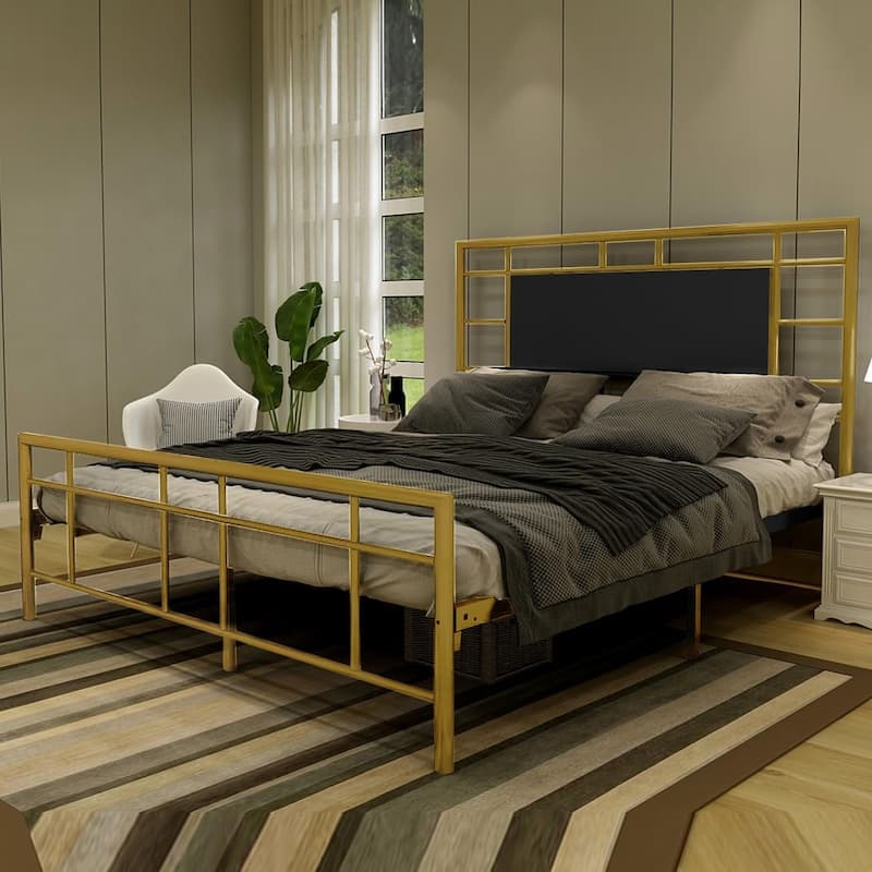 Goutwel Metal Platform Bed Frame with Headboard and Footboard - Gold - King