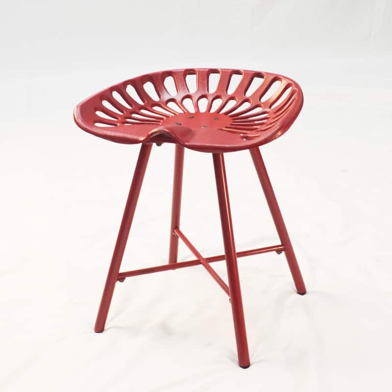 18" Vintage Iron Bucket Seat Stool with 4-Leg Base and Backless Farmhouse Accent Chair for Living Room - 17.5"H x 18"W x 14.5"D - Red