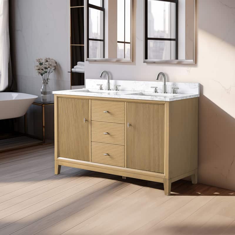 Vanity Art 54" Freestanding Bathroom Vanity with Engineered Marble Top and Sinks